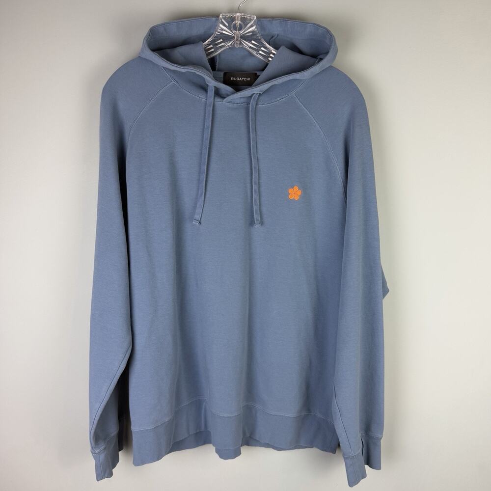 Bugatchi Hoodie Sweatshirt Men's Size Large Blue with Orange Embroidered Flower